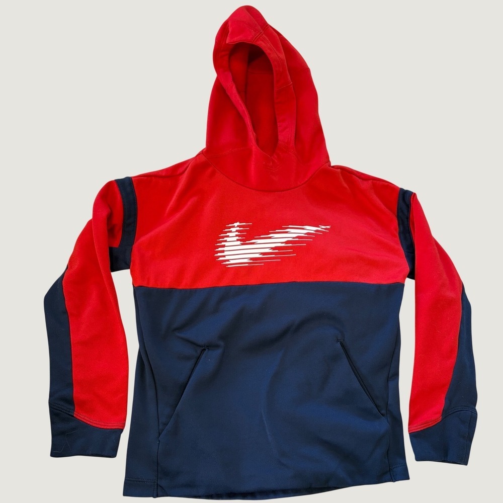 Nike Kids Dri-FIT Red Navy Blue Colorblock Hoodie Swoosh BV3786-657 Small